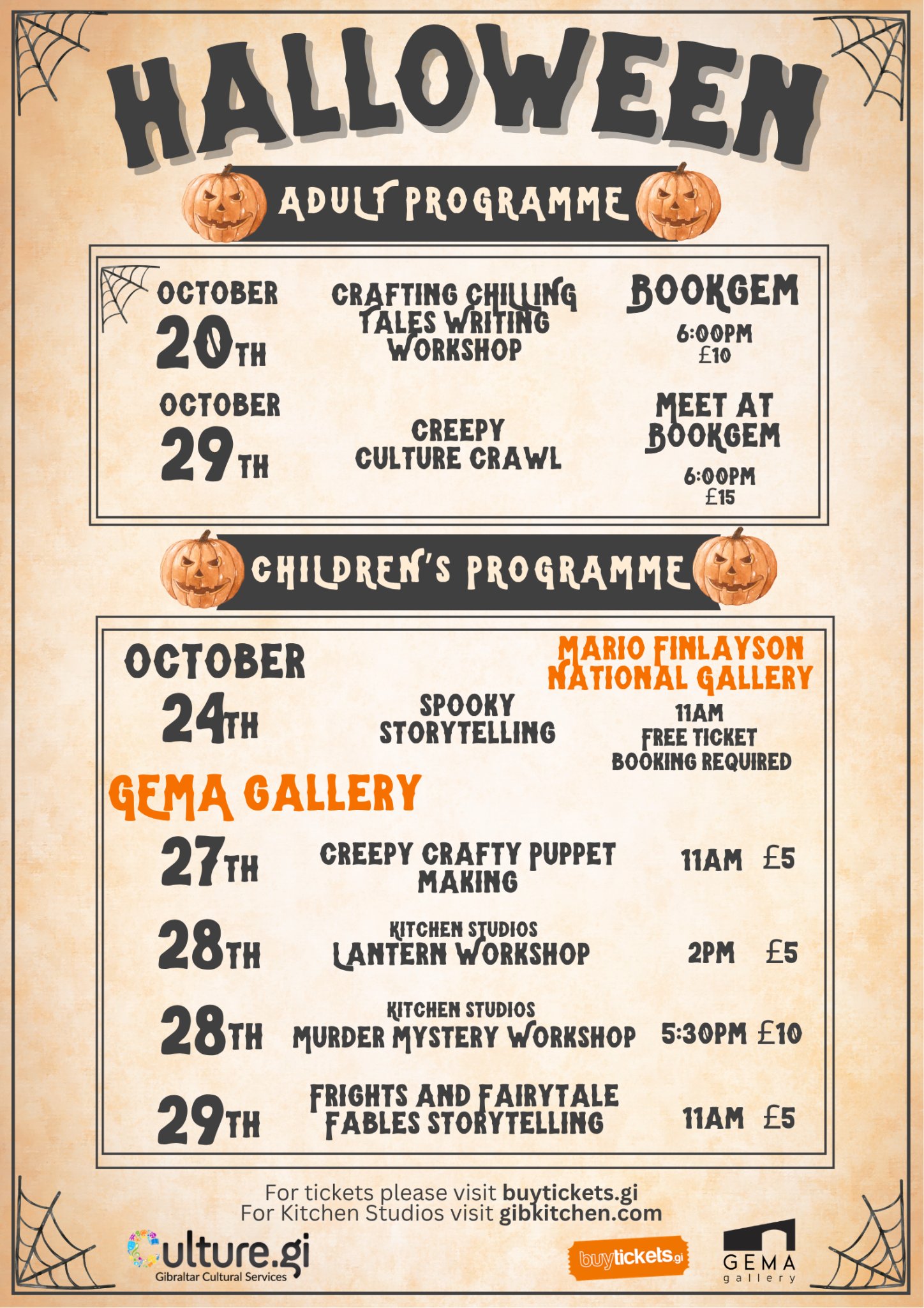 Poster for the Halloween and half-term cultural programme in Gibraltar