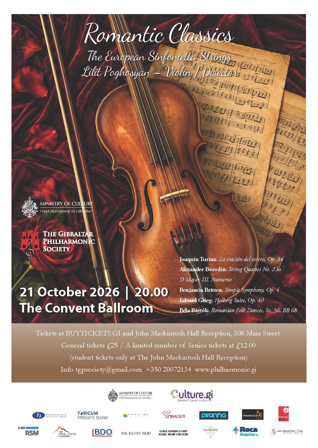 Poster for the Romantic Classics autumn concert by the European Sinfonietta Strings
